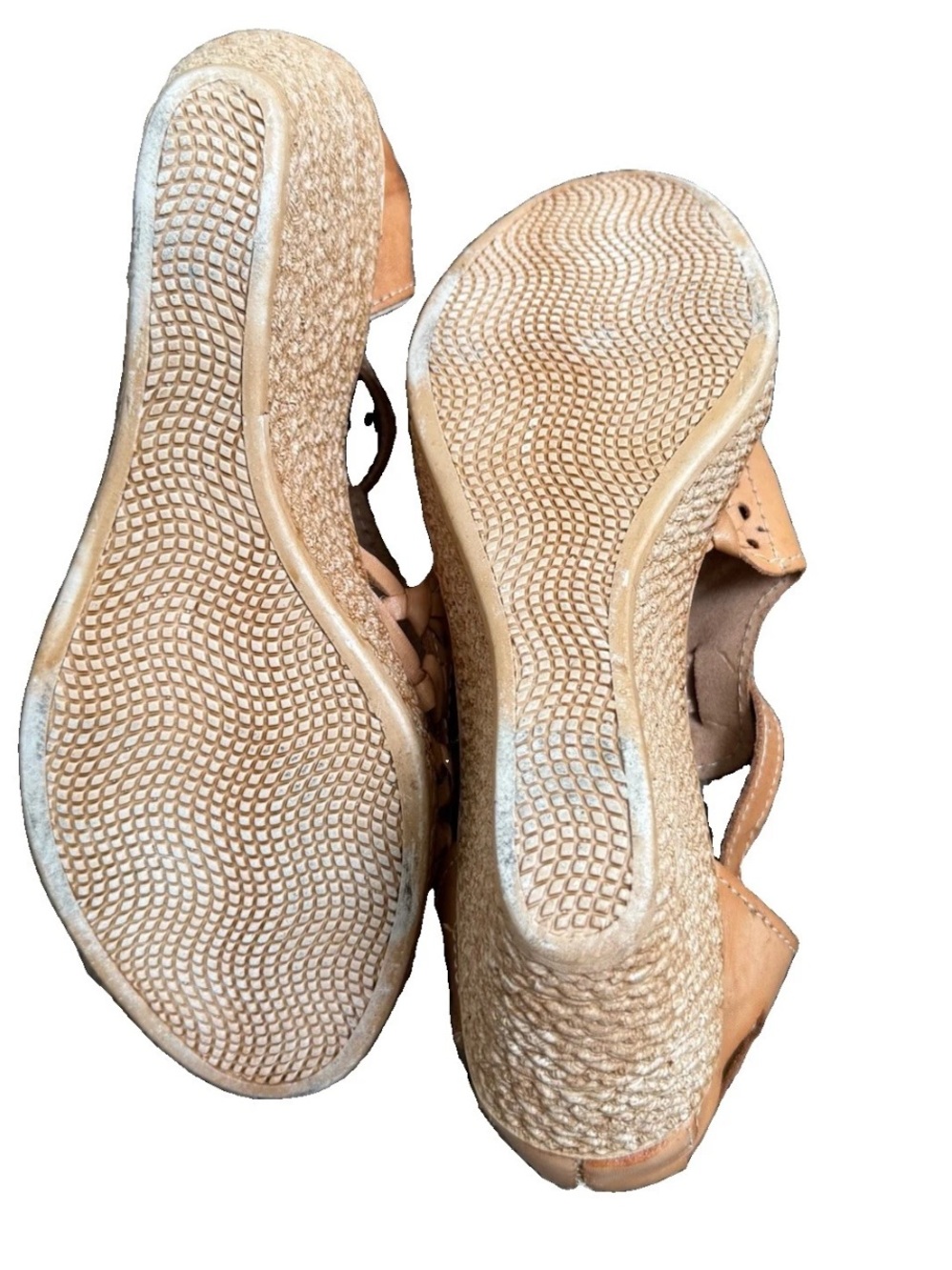 Armandos Leather Huarache Wedge Sandals Tan Rose Embossed Size 9 26 Mexican Boho - Picture 5 of 12